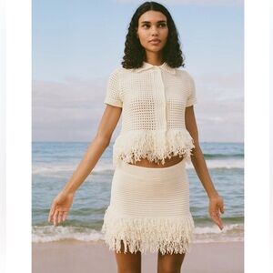 Zara Cream Crochet Fringe Two-Piece Set